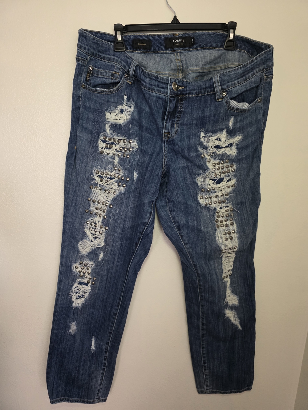 torrid Medium Blue Distressed Boyfriend Jeans with Studs